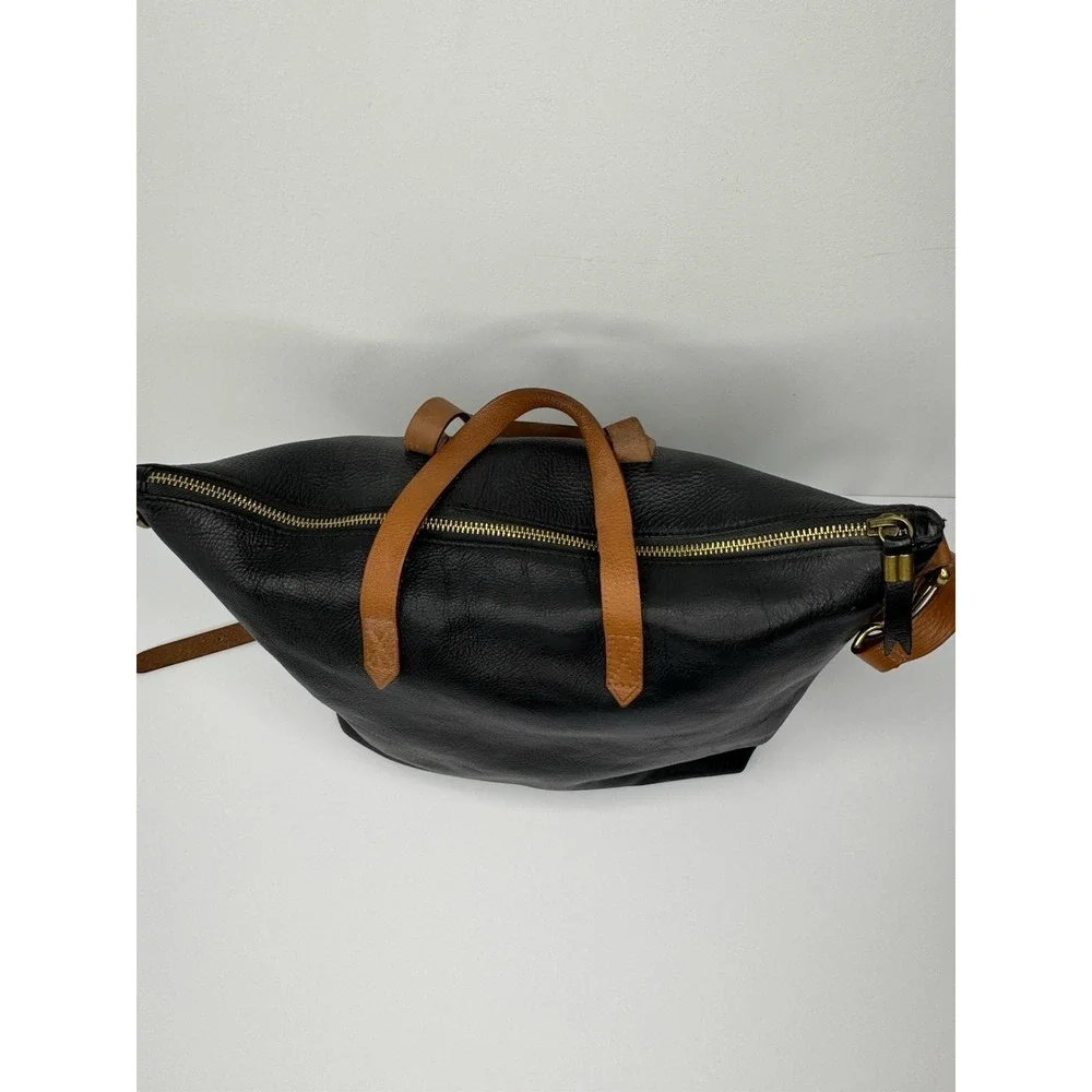 Madewell Black Thick Leather Zip Closure Double Handle Satchel Shoulder Bag‎